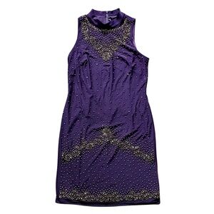 NWT Purple Cocktail Dress Rose Gold Beading Fitted Bejeweled Boho Wedding Party
